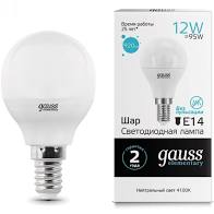 Gauss Elementary Шар G45 12W E14 920lm 4100K 4K 82х45 матовая, пластик/алюм. 53122 Gauss Elementary Шар G45 12W E14 920lm 4100K 4K 82х45 матовая, пластик/алюм. 53122