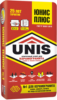 ЮНИС PLUS Клей для плитки УСИЛЕННЫЙ  (25 кг) 48шт/под ЮНИС PLUS Клей для плитки УСИЛЕННЫЙ  (25 кг) 48шт/под