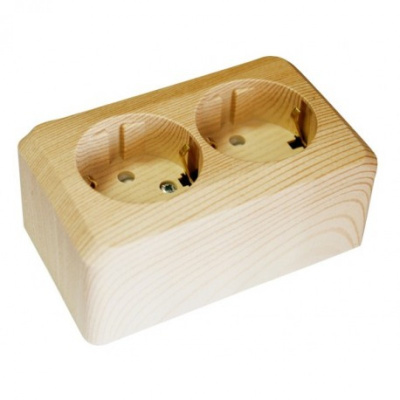 Розетка Этюд 2ОП с заземл с защ шторками сосна Розетка Этюд 2ОП с заземл с защ шторками сосна