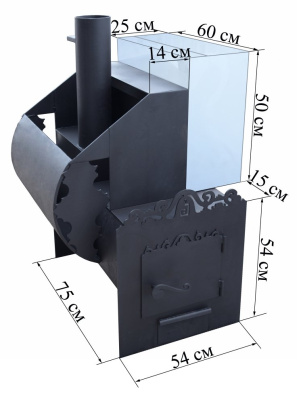 Печь на 3 помещения с нерж баком (бак слева)