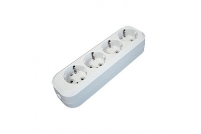 Колодка 4 гн. 16А 250В (АБС-пластик, белая, земля) E304 UNIVersal  Колодка 4 гн. 16А 250В (АБС-пластик, белая, земля) E304 UNIVersal