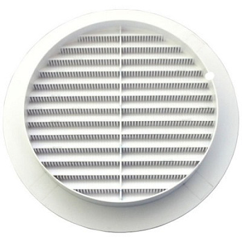 Решетка вентиляционная круглая с пластиковой сеткой D130 вытяжная АБС с фланцем D100