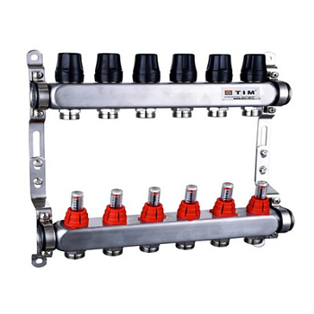 TIM Коллекторная группа с расх. 1", 8хода (без кранов, квадрат) KCS5008